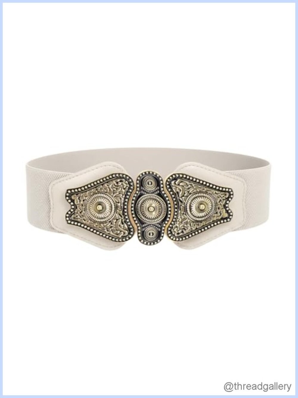 Antique Buckle Elastic Belt with Filigree Interlocking Clasp